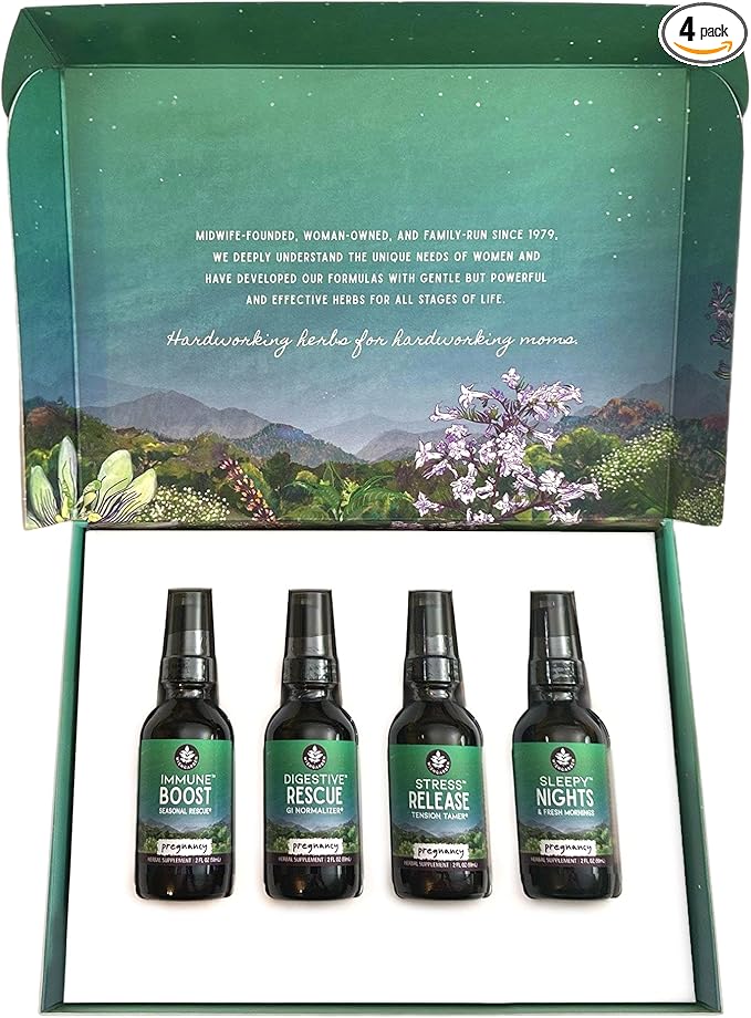 WishGarden Herbs Pregnancy Essentials Kit w/Gift Box - Unique Pregnancy Gifts for Expecting Mom Includes Sleepy Nights for Pregnancy & Stress Release for Pregnancy, 4 Pregnancy-Safe Herbal Formulas