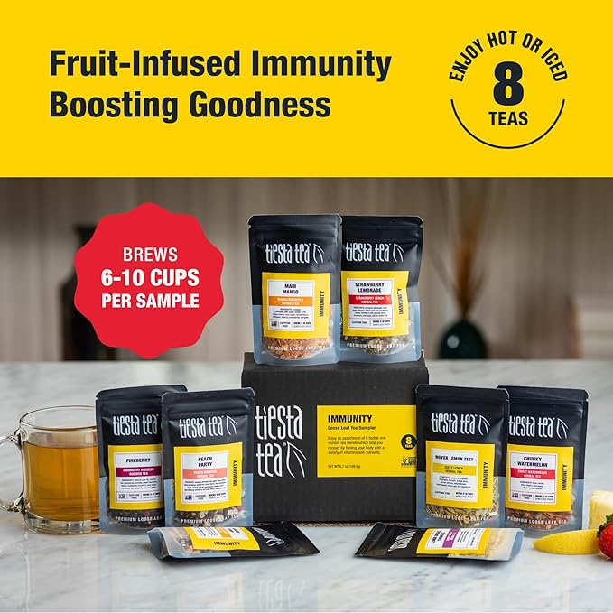 Tiesta Tea - Herbal & Rooibos Tea Sampler Dry Flight Set, Loose Leaf, No Caffeine Blend, Makes Hot & Iced, Assorted Herbal, Rooibos, Fruit Blends & More, 8 Resealable Sample Pouches