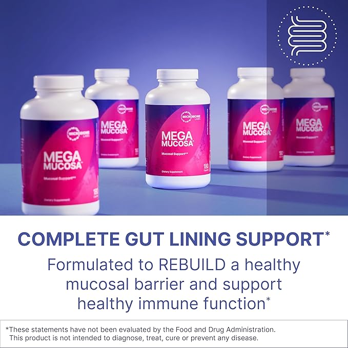 Microbiome Labs MegaMucosa - Amino Acids Supplement with Dairy-Free Immunoglobulins - Gut Health + Immune Support for Women & Men - for Complete Mucosal Support (180 Capsules)