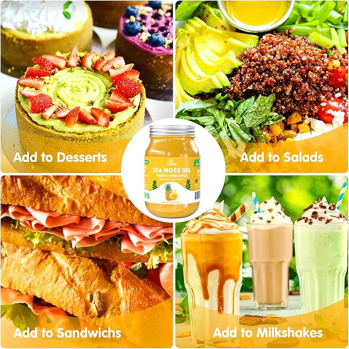 Sea Moss Gel Mango Pineapple Flavor - Natural Seamoss Gel with 92 Minerals and Vitamins - Non-GMO, Gluten-Free, Vegan - Immune Defense-15 OZ