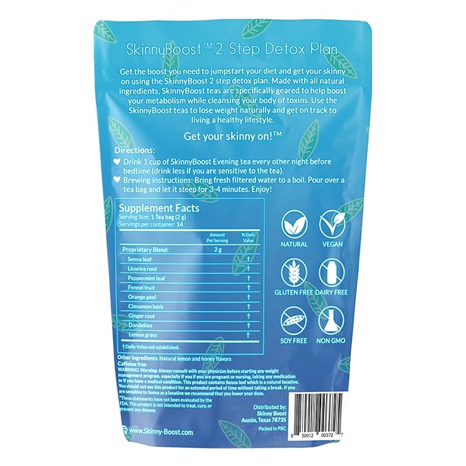 SkinnyBoost 28 Day Detox Tea Kit – Natural Cleansing & Bloating Support – 3 Pack - 28 Daytime Tea Bags & 14 Evening Tea Bags – Green Tea & Herbal Blend – Non-GMO, Vegan, Keto-Friendly, Sugar-Free