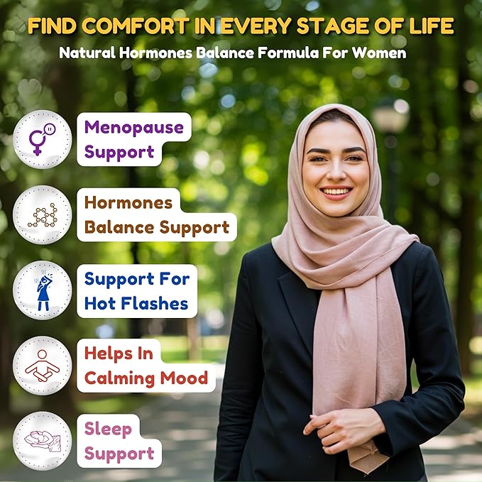 Hormones Balance & Menopause Supplements for Women, Menopause Relief - Support for Hot Flashes, Mood Swings w/Black Cohosh & Red Clover Halal Vitamins, 30 Servings