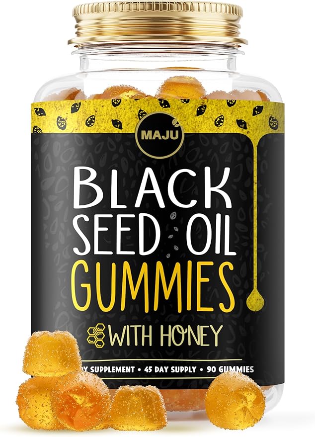 MAJU's Black Seed Oil Gummies with Honey 90ct, 500mg BSO Gummy, Black Cumin Seed Nigella Sativa Oil, Cold-Pressed, Potent Formula, 90ct