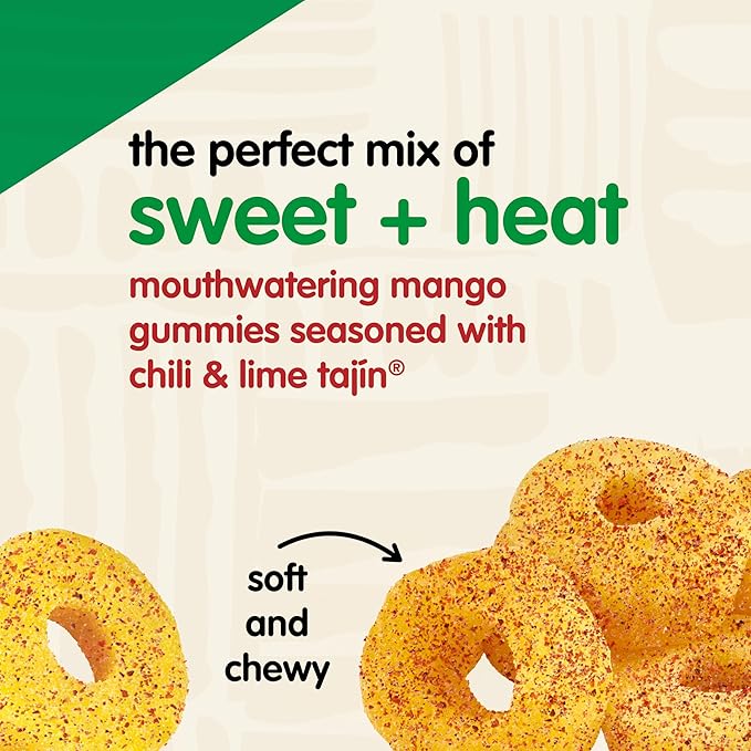 Snak Club Tajin Mango Rings Gummy Candy, Fruit Candy Gummies with Chili and Lime Seasoning, Mild, Gluten-Free and Vegan Snacks, 24 oz Resealable Bag