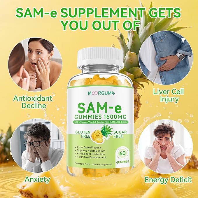SAM-e L-Tyrosine Gummies with NAC, CoQ10 & Vitamin B Complex, 1600mg SAM e, 1500mg L Tyrosine Supplement for Energy, Cellular Antiox Protection, Neurotransmitter Support, Enhance Emotional Well-being