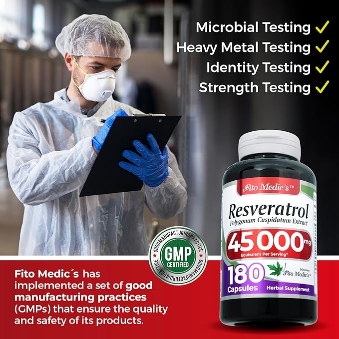 FITO MEDIC'S Lab | Resveratrol | Resveratrol Supplements | Resveratrol Capsules 450 mg 100:1 per 3-Capsule Serving | 180 Caps