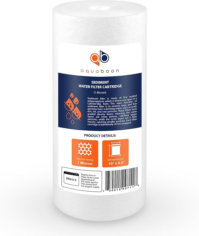 Aquaboon Whole House 1 Micron Water Filter 10 x 4.5 Against Sediment Water Filter Cartridge Replacement Compatible with DGD-5005, AP810, 4-Pack