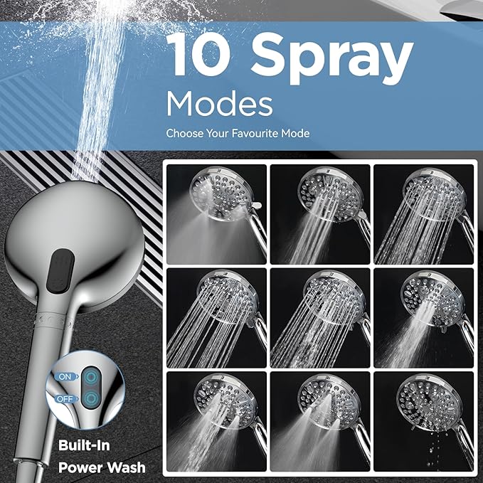 Dual Filtered Shower Heads Combo, High Pressure Rain Shower Head with Handheld Spray Built-in Power Wash, Dual Handheld Shower Head for Hard Water, Remove Chlorine for Healthier Skin- Chrome