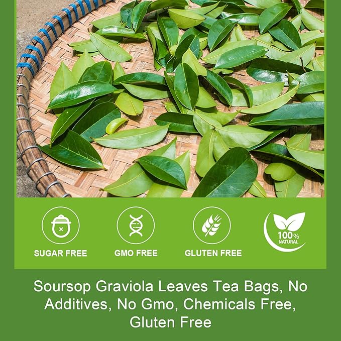WOGORGT Organic Soursop Leaves Tea Bags - Soursop Graviola Leaves Herbal Tea bags for Immune Support, Antioxidant - Guanabana Leaves - Caffeine Free - 30 Tea Bags