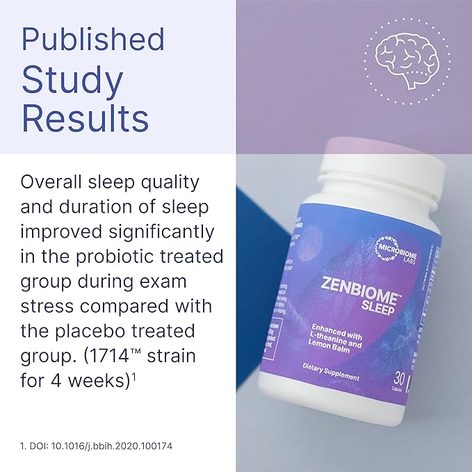 Microbiome Labs Zenbiome Sleep - L Theanine Supplement with Lemon Balm Extract & Probiotics with Bifidobacterium Longum - Help Soothe The Gut-Brain Axis at Bedtime (30 Capsules)