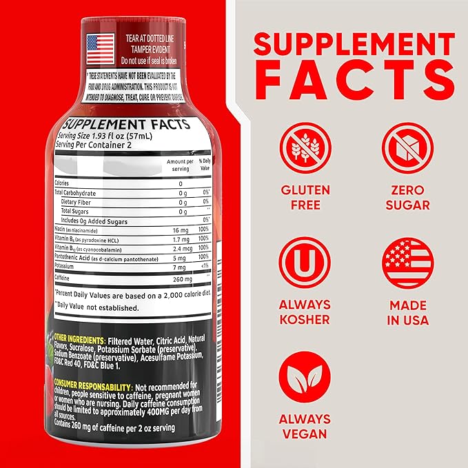 Energy Shot – 2 Servings – 100% DV B-Vitamins & 130mg Plant-Based Caffeine – Zero Calories, Sugar-Free, Vegan, Non-GMO – Energy & Productivity Support (1.93 Fl Oz (Pack of 48), Fruit Punch)