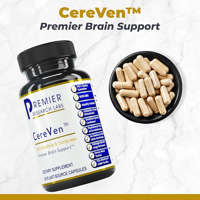 Premier Research Labs CereVen - Herbal Brain Supplement for Memory & Focus Featuring Rhodiola Rosea, Rhodiola Rosea Supplement for Brain Health Support - 60 Vegetarian Capsules
