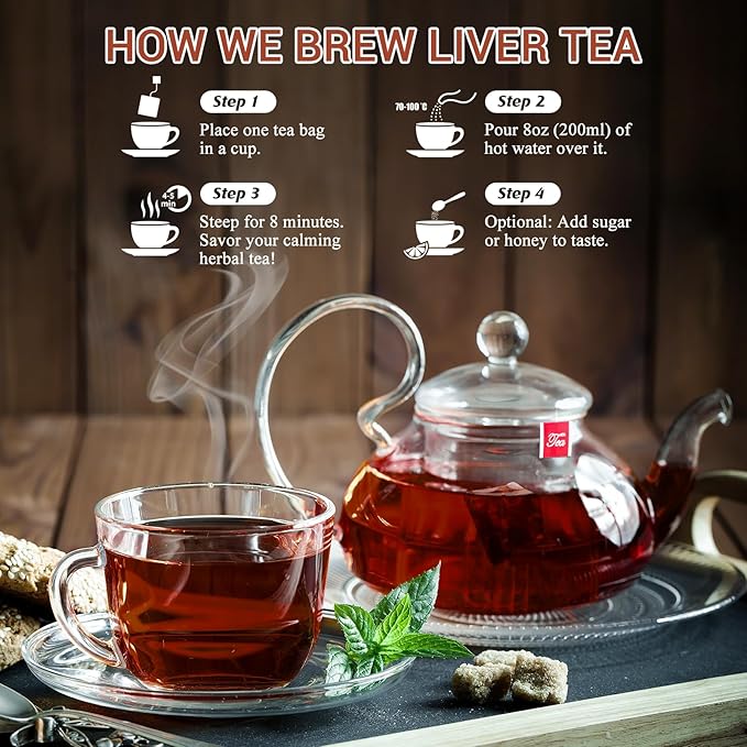 Liver Detox Tea, Liver Cleanse Detox & Repair Tea, 11 Precious Ingredients Formula, with Premium Ginseng, Mulberry & Chrysanthemum, Plastic-Free, Caffeine-Free, No Additives & Non-GMO(15 Bags/1 Pack)