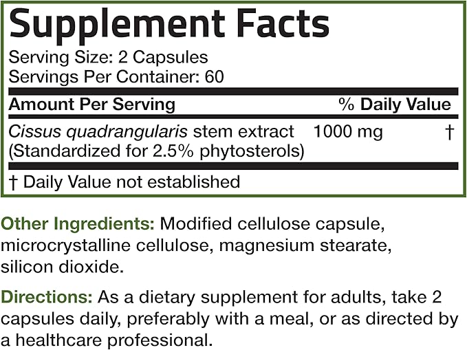 Bronson Cissus Quadrangularis Extract 1000 mg Capsules - Strong Bones & Healthy Joints - Non-GMO, 120 Vegetarian Capsules