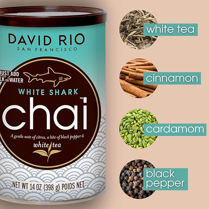 White Shark Chai Tea Latte Mix, 64 Oz, White Tea, Organic Spices, Dairy Free, Serve Hot or Cold, Just Add Water or Milk, 65 Servings