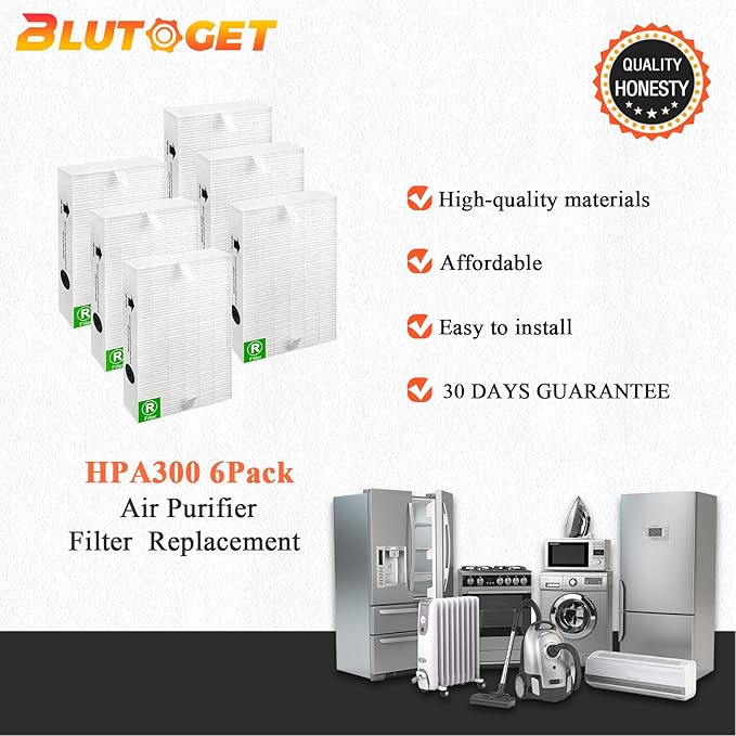 HPA 300 HEPA Filter Replacement-HPA300 HEPA Air Purifier Filter R Compatible For Honeywell Air Purifier HPA 300 HPA200 HPA090 Series- Replaces HRF-R3 HRF-R2 HRF-R1 6Pack by Blutoget