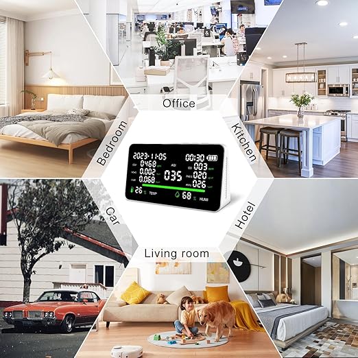 11-in-1 Air Quality Monitor, Indoor CO2/VOC/AQI/PM2.5/Thermometer/Humidity Monitor, Portable Smart Air Quality Meters, Air Quality Tester for Home Office Outdoor, Battery Powered (White)