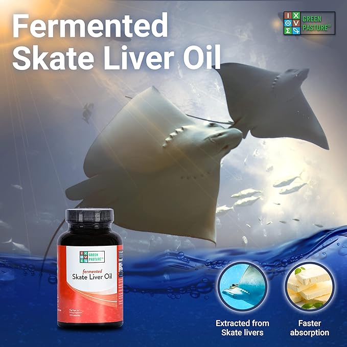 Green Pasture Bundle 120 Capsules Per Bottle - Fermented Cod Liver Oil with Butter Oil and Fermented Skate Liver Oil - With Vitamin A and D, EPA, DHA, Omega Fatty Acids - Non-Gelatin Fish Oil Capsules