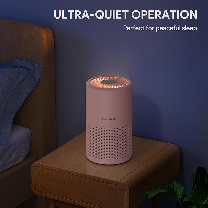 FULMINARE Air Purifiers for Bedroom H13 True HEPA Air Filter, Quiet Air Cleaner With Night Light, Portable Small Air Purifier for Home, Office, Living Room (Pink)