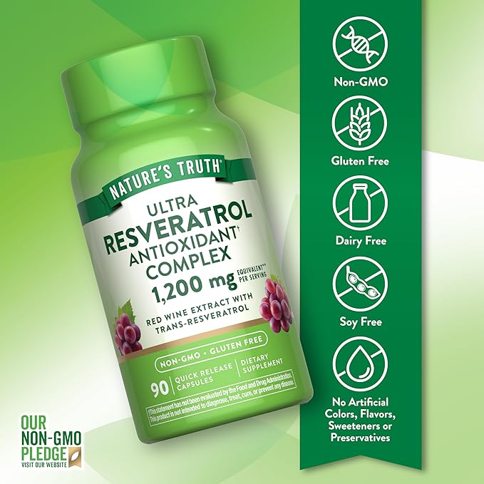 Nature's Truth Resveratrol Complex 1200 mg | 90 Capsules | Non-GMO and Gluten Free Supplement