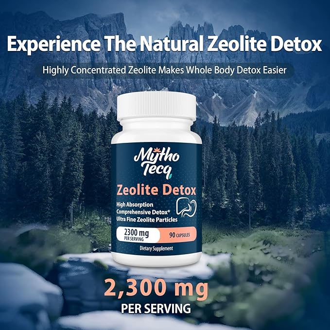 2300 MG Zeolite Detox Capsules - Activated Charcoal & Bentonite Clay, Highly Absorbable Full Body, Liver & Gut Cleanse, Zeolite Clinoptilolite(180 Capsules)