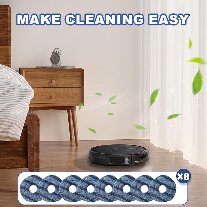 8 Pack Reusable Replacement mop Cloths Compatible with Eufy X10 Pro and eufy X9 Pro Omni Robot Vacuum Cleaner for Efficient Floor Cleaning