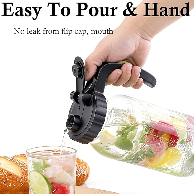 Glass Mason Jar Pitcher With Lid 2 Quart Sun Tea Glass Pitcher 64 Oz Wide Mouth Half Gallon Hot Cold Water Coffee Jug Carafe For Fridge Lemonade, Beverage,Milk,Juice, Cold Brew Tea Container