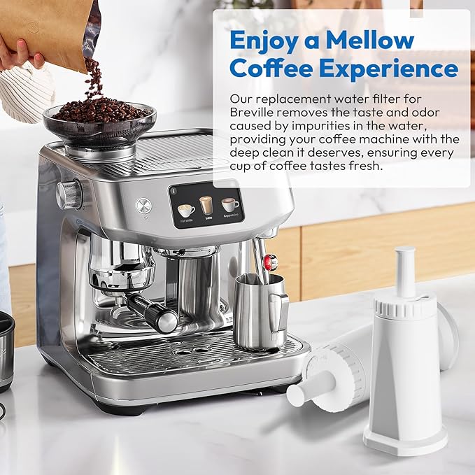6 Pack Replacement Water Filter for Breville Espresso Machine Barista Pro BES878, Barista Touch Bes880, Oracle Touch BES990, Oracle BES980, Dual Boiler BES920 Bambino ClaroSwiss Sage, BES008WHT0NUC1