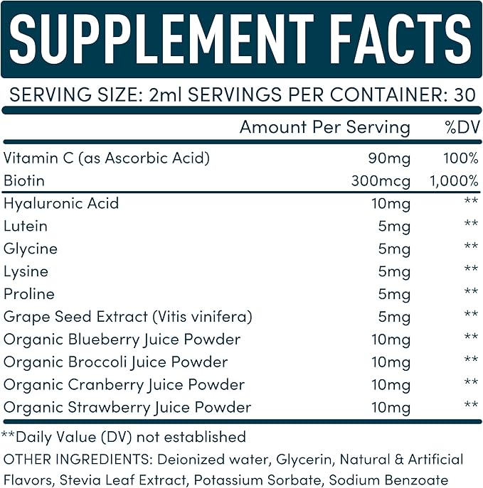 Vegan Collagen Builder Liquid Supplement - Collagen Booster with Vitamin C, Biotin, Hyaluronic Acid & Amino Acids - Organic Fruit & Vegetable Blend - 120ml, 60 Day