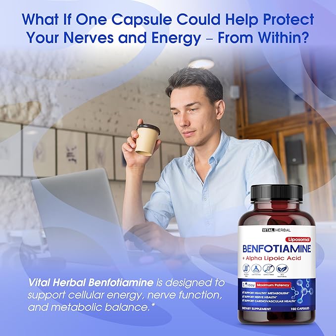 VITAL HERBAL Liposomal Benfotiamine with Alpha Lipoic Acid - Maximum Potency- Support Healthy Metabolism - Made in The USA