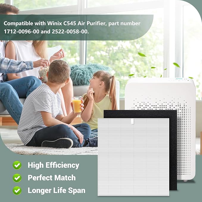 C545 Replacement Filter S Compatible with Winix C545 Air Purifier, Replaces Parts 1712-0096-00 and 2522-0058-00, 2 Pack H13 True HEPA Filter + 8 Activated Carbon Filters