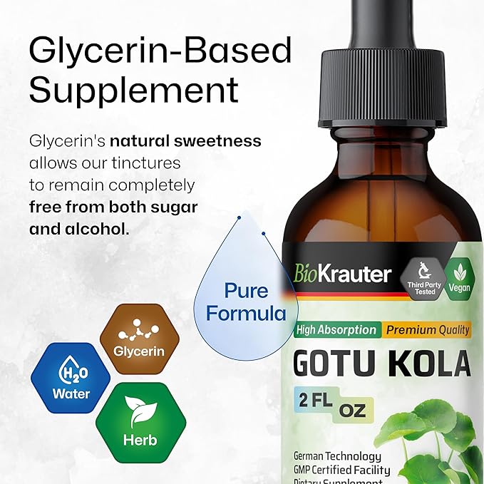 BIO KRAUTER Gotu Kola Tincture - Centella Asiatica Extract - Alcohol and Sugar Free Gotu Kola Extract - Vegan Drops 2 Fl.Oz.