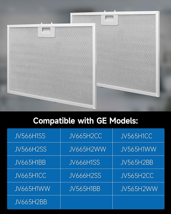 2PCS WB02X11012 Range Hood Grease Filter Compatible with GE JV566H1SS JV566H2SS JV665H1BB JV665H1CC JV665H1WW, Approximately 17-1/2 x 11-5/8 Inches