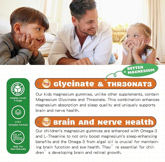 Magnesium Complex Gummies for Kids & Adults- Magnesium Glycinate Supplement- Support Calm Stress Relief, Bones, Mood Vegan- Sugar-Free Orange Flavor, 60 Gummies