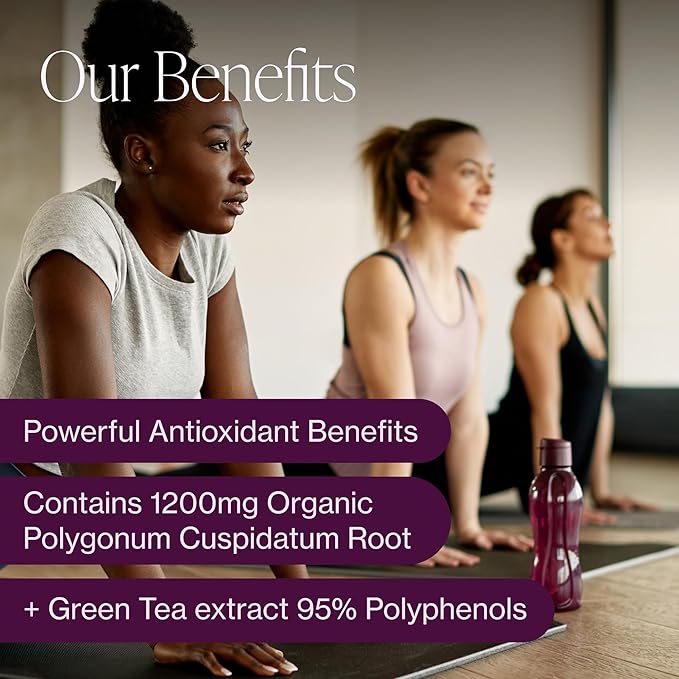 Organic Resveratrol Supplement – Trans-Resveratrol Capsules with Green Tea & Black Pepper – Highly Purified & Bioavailable - 90 Vegan Caps