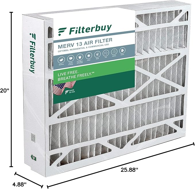 Filterbuy 20x26x5 Air Filter MERV 13 Optimal Defense (1-Pack), Pleated HVAC AC Furnace Air Filters for Electro-Air, Emerson, Lennox, White Rodgers, & More (Actual Size: 20.00 x 25.88 x 4.88 Inches)