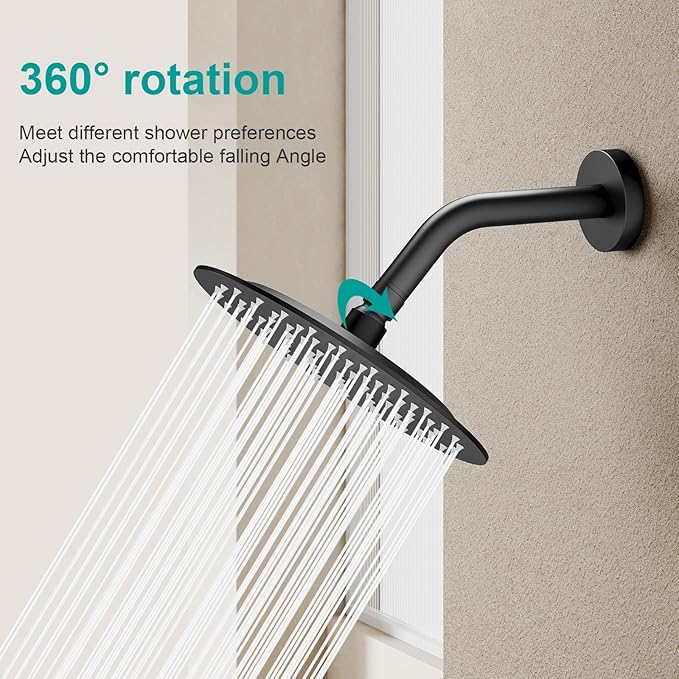 All Metal Rain Shower Head - Heavy Duty Stainless Steel, Easy Install, High Water Flow, Ultra-Thin Modern Design for Bathroom (D-Matte Black, 8)