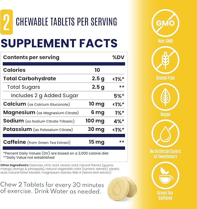 SaltStick Electrolyte FastChews with Caffeine - 60 Tropical Twist Chewable Electrolytes - Salt Tablets for Running and Hydration, Electrolyte Chews - 60 Count