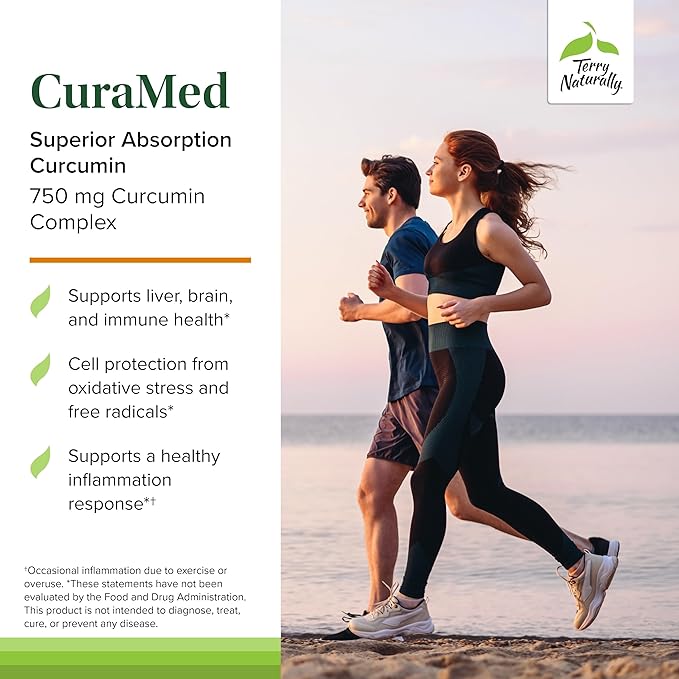 Terry Naturally CuraMed 750 mg - Antioxidant Supplement for Brain & Heart Health Support - Supplement with High-Potency Curcumin Complex - Kidney, Liver & Immune Health Support - 30 Softgels (1 Pack)