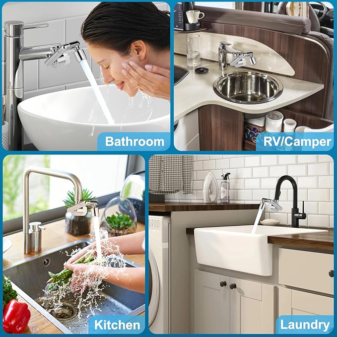 1440º Sink Water Filter Faucet Extender Telescopic, Splash-proof Sink Faucet Extender with Filter, Reduce 99% Chlorine, 2 Modes Spray Attachment for Kitchen/Bathroom/Toddlers, 8Pcs Replacement Filter