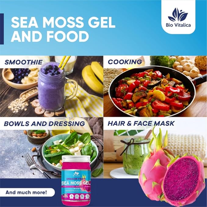 Sea Moss Gel by BioVitalica - Irish sea Moss raw Organic - Premium Quality - Dr Sebi, Vegan superfood for Cells - 100% Natural Seamoss Gel (Pack of 2, Dragon)