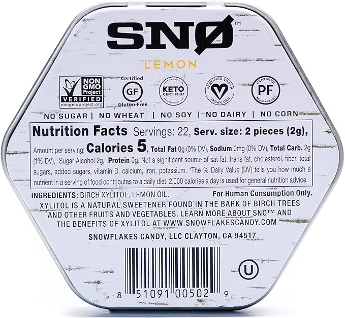 Lemon KETO Xylitol Candy Chips (3-Pack)- SNØ 1.5 oz - Sugar-Free Candy With Only 2 Ingredients | Low Carbs, Diabetic-Friendly, Non-GMO, Vegan, GF & Kosher | Purest candy in the world!