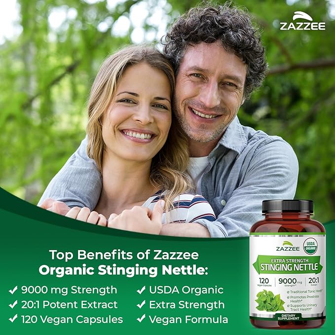 Zazzee USDA Organic Stinging Nettle 20:1 Extract, 9000 mg Strength, 120 Vegan Capsules, 4 Month Supply, Concentrated, Standardized 20X Extract, Certified Organic, 100% Vegetarian, All-Natural, Non-GMO