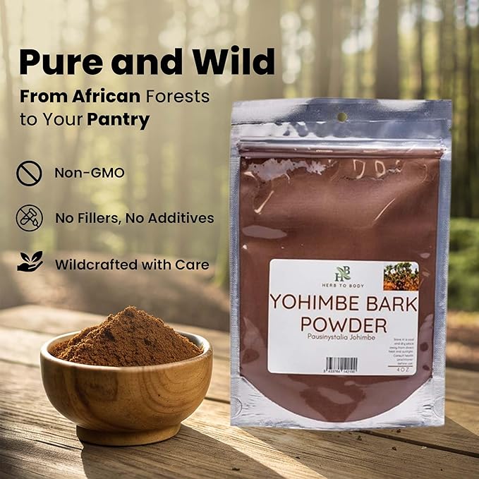 Yohimbe Bark Powder – 4 oz, Wildcrafted Dried Yohimbe Powder Sourced from Africa for Herbal Tea and Traditional Uses