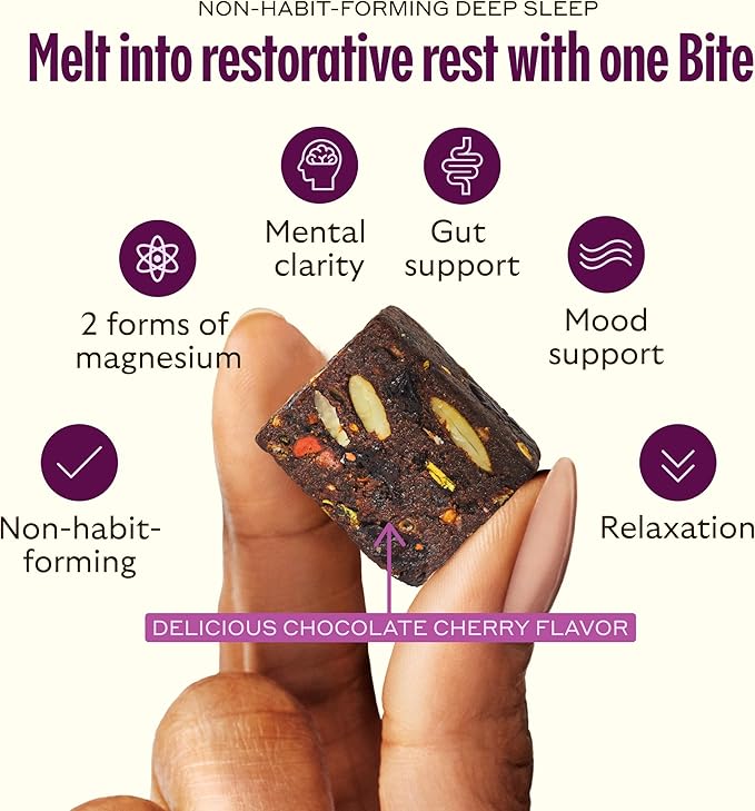 GEM Sleep Aid, Nighttime Bite, Melatonin Free, L-Theanine, Magnesium, Valerian Root Extract | Vegan and Gluten Free | Earthy Chocolate Cherry, Trial Size (28 Pack)
