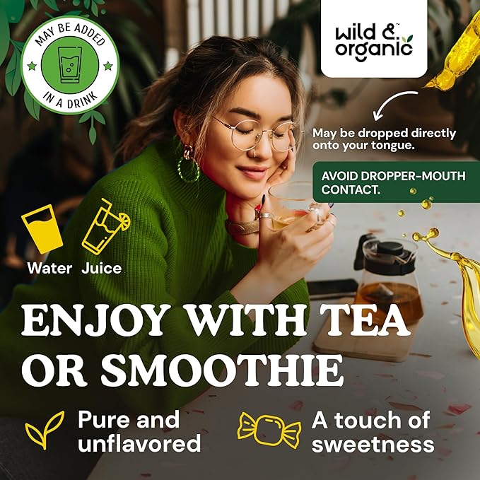 Wild & Organic Green Tea Extract Liquid Drops - Antioxidant-Rich Green Tea Supplement - 2-Month Supply - Vegan, Sugar & Alcohol-Free Camellia Sinensis Tincture - 4 fl oz