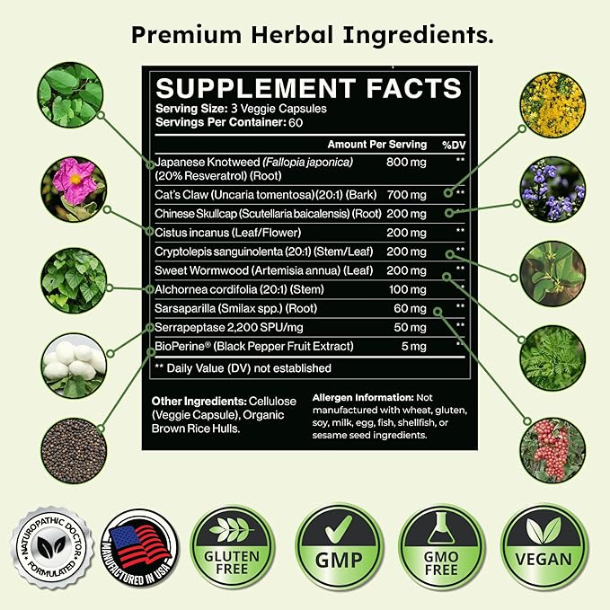 Zenmen Daily Tick Guard Immune Support Supplement - Improved Formula - Japanese Knotweed, Cat's Claw, Chinese Skullcap, Cryptolepis Sanguinolenta, Sweet Wormwood - 180 Vegan Capsules, Made in The USA