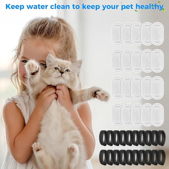 20+20 Pack Pet Water Fountain Filters, Cat Water Fountain Filters Replacement for Dog/Cat Fountain Stainless Steel 108oz/3.2L& 67oz/2L, 10 Months Set to Keep Drinking Fresh