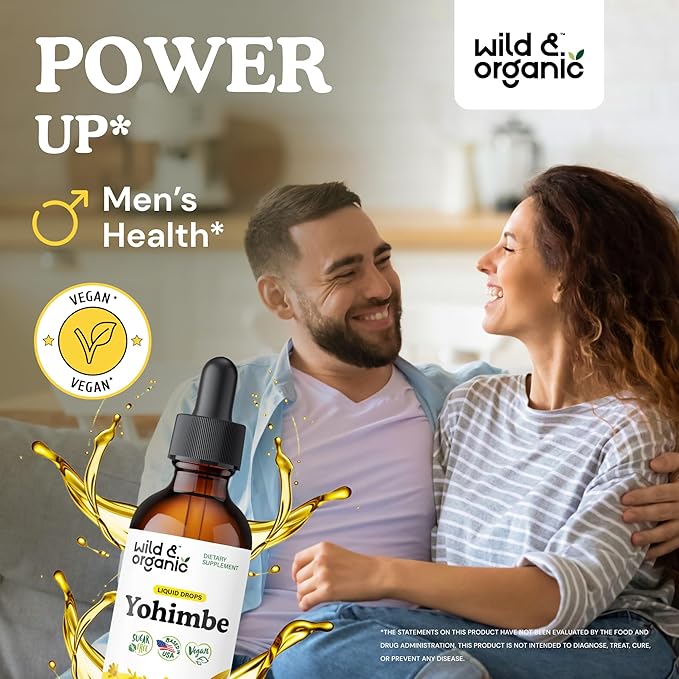 Wild & Organic Yohimbe Supplements for Men & Women - 5 mg Yohimbine Liquid Extract Drops - Pausinystalia Yohimbe Bark Tincture - Vegan, Alcohol-Free - 2 fl oz