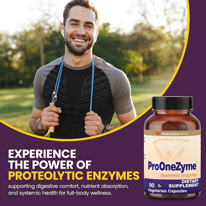 WellnessOne ProOneZyme Digestive Enzymes Supplements - Systemic Proteolytic Enzymes for Digestion, Gut Health, Gas Relief & Bloating - Contains Bromelain, Nattokinase, Protease & More - 90 Capsules
